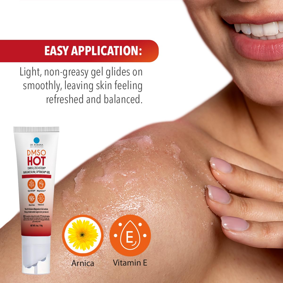 Dr. Robaina DMSO HOT Roll-On: ingrédients premium et efficace.