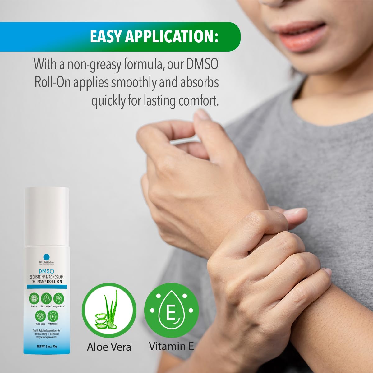 Dr. Robaina DMSO Roll-On – absorption rapide sans odeur.