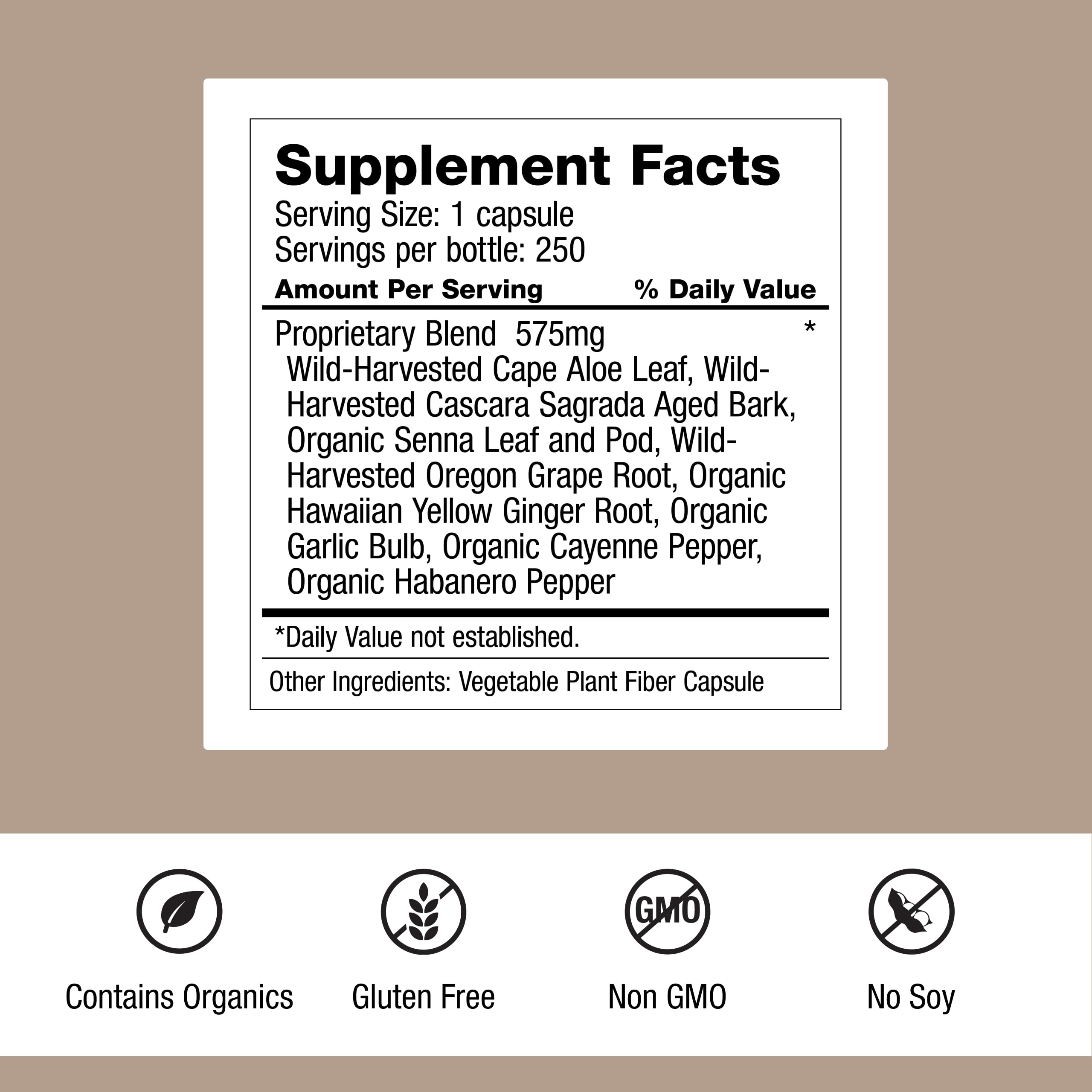Ingrédients végétaux Dr. Schulze's Intestinal Formula #1, origine naturelle.