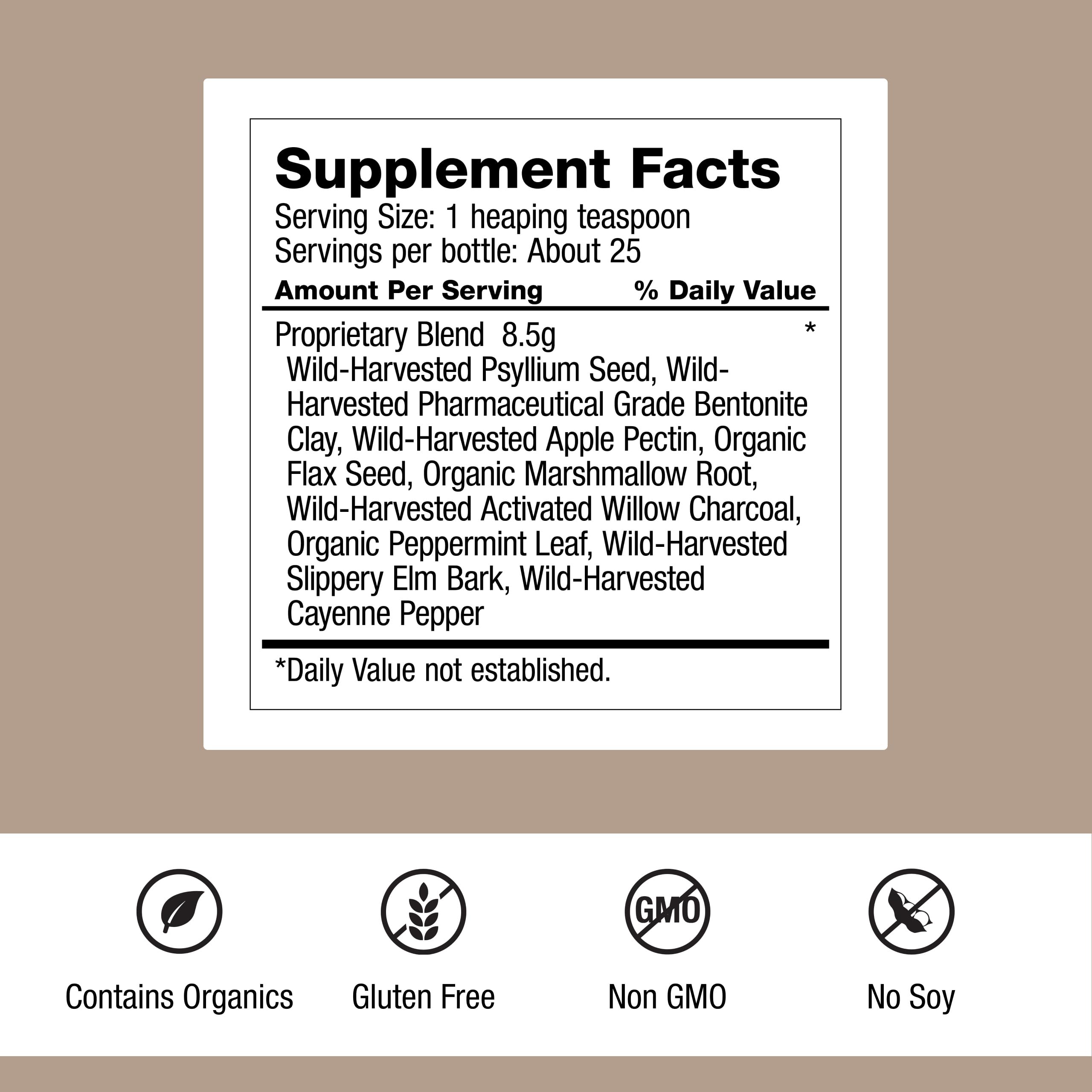 Dr. Schulze's Intestinal Formula #2 – étiquette: ingrédients végétaux et sans gluten mis en avant.
