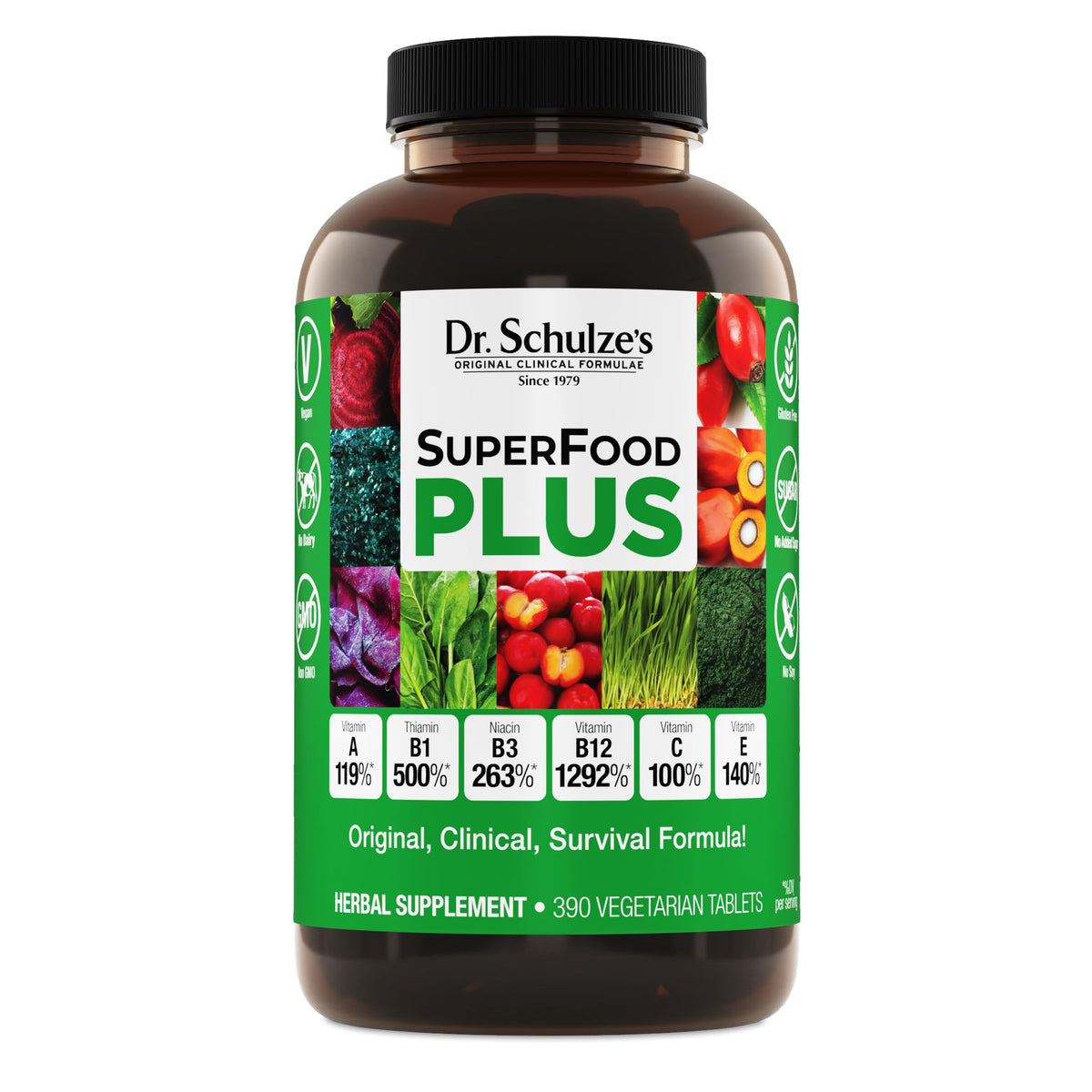 Dr. Schulze's SuperFood Plus — bouteille pour énergie naturelle au quotidien.