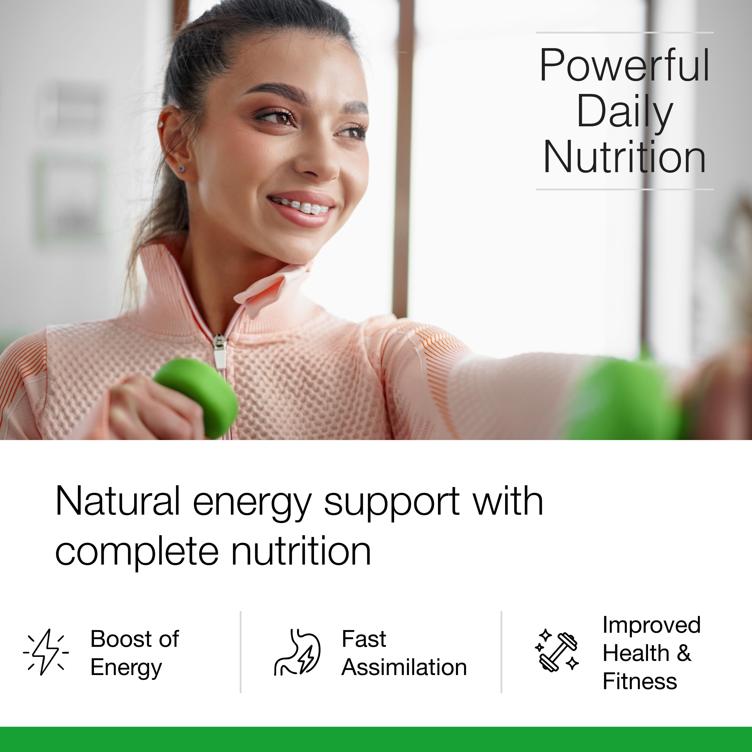 Mélange vert de Dr. Schulze's SuperFood Plus, riche en nutriments pour le quotidien.