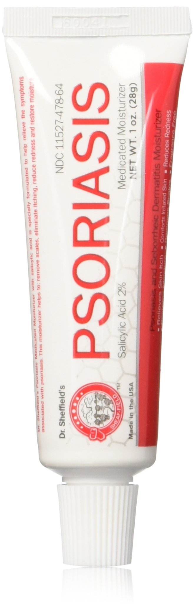 Crème psoriasis Dr. Sheffield's en bouteille, apaise les zones sèches.