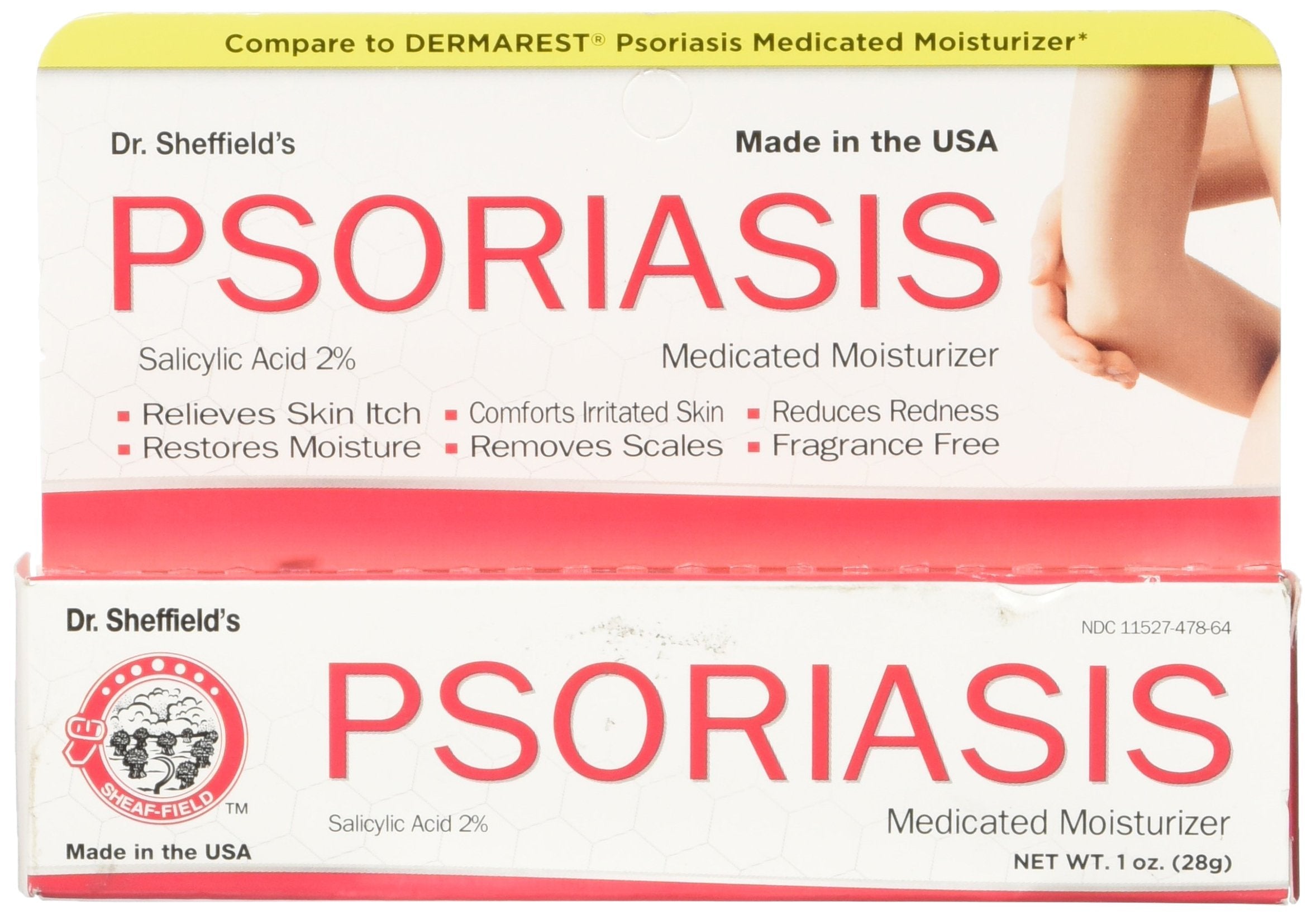 Application facile de la crème psoriasis Dr. Sheffield's pour une peau hydratée.