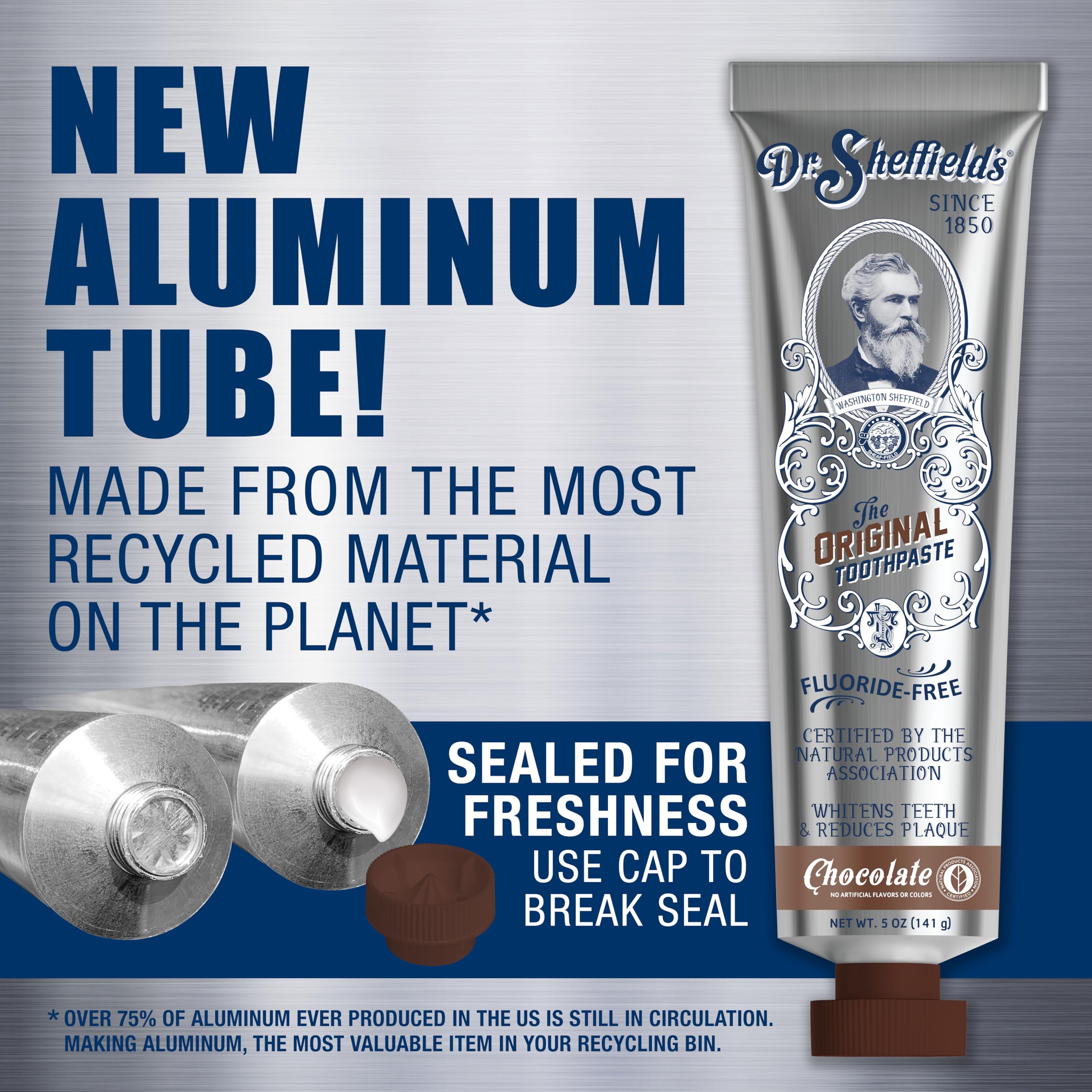 Dr. Sheffield’s dentifrice certifié naturel par la NPA, sans fluor.