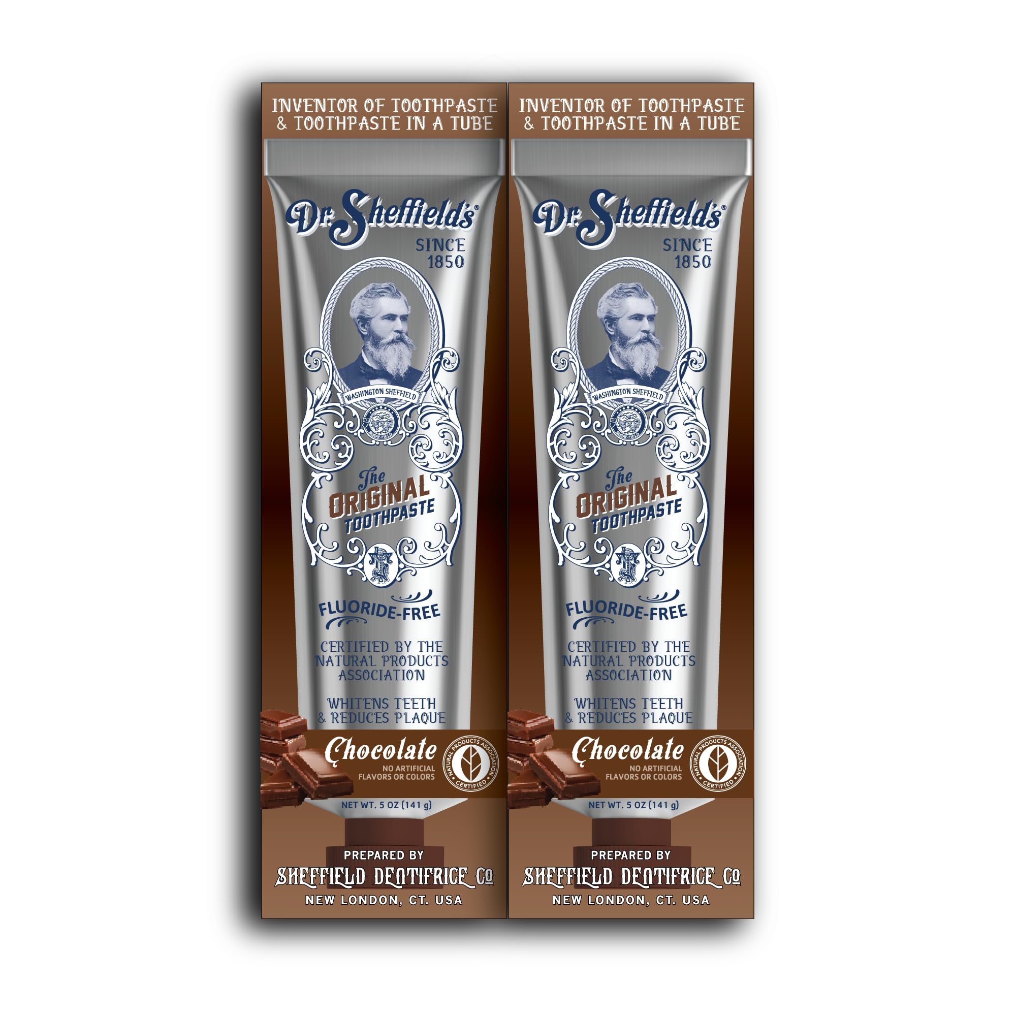 Dr. Sheffield’s dentifrice naturel chocolat, 2-pack, goût agréable et fraîcheur durable.