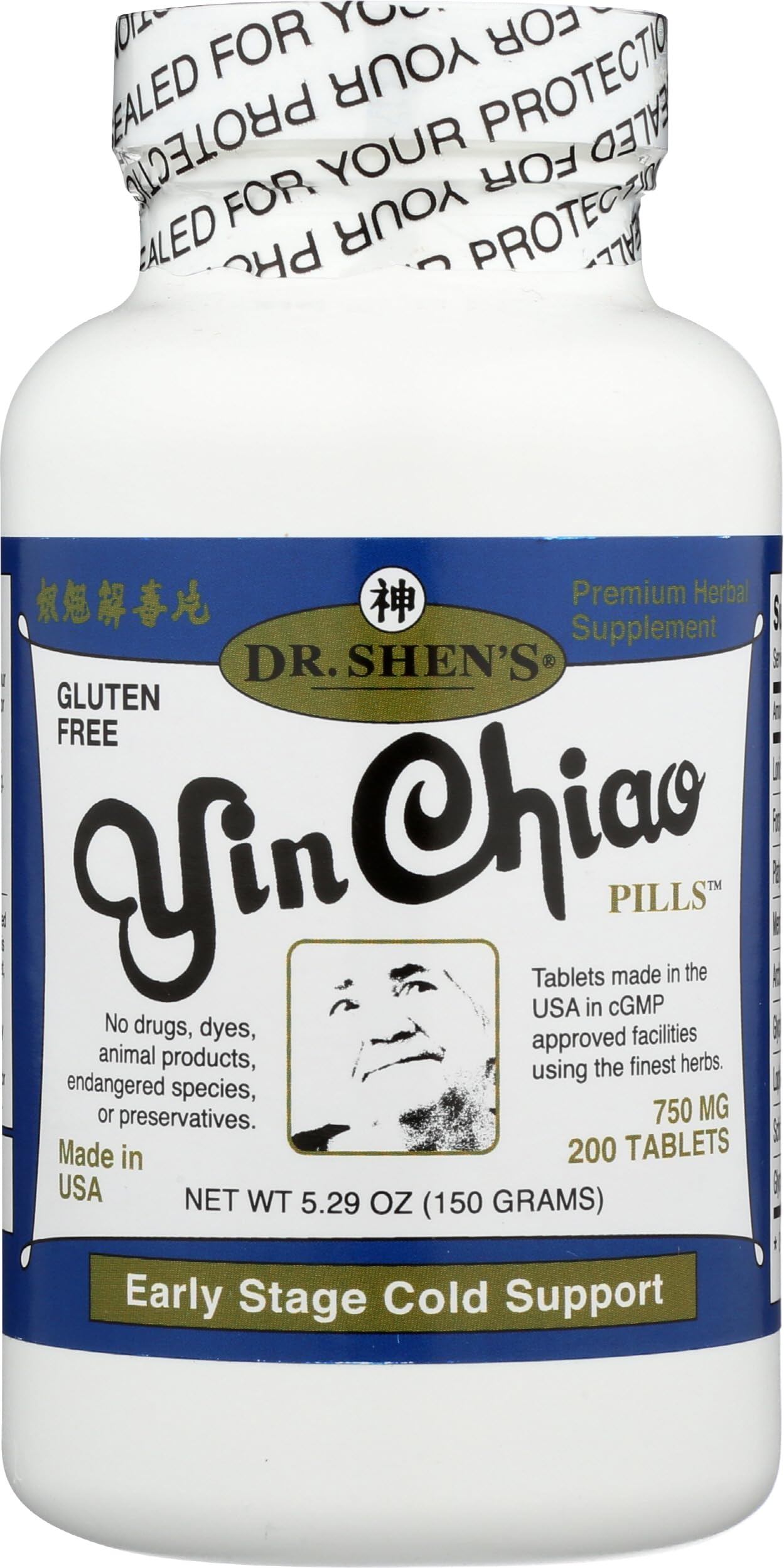 DR SHEN'S Yin Chiao: bouteille et étiquette, présentation 100% herbes pour le quotidien.