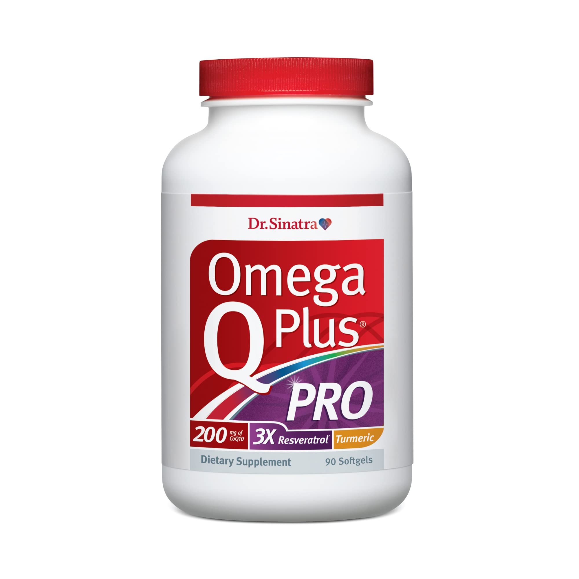 Dr. Sinatra Omega Q Plus Pro — bouteille montrant la formule pour énergie potentielle et soutien cardio.