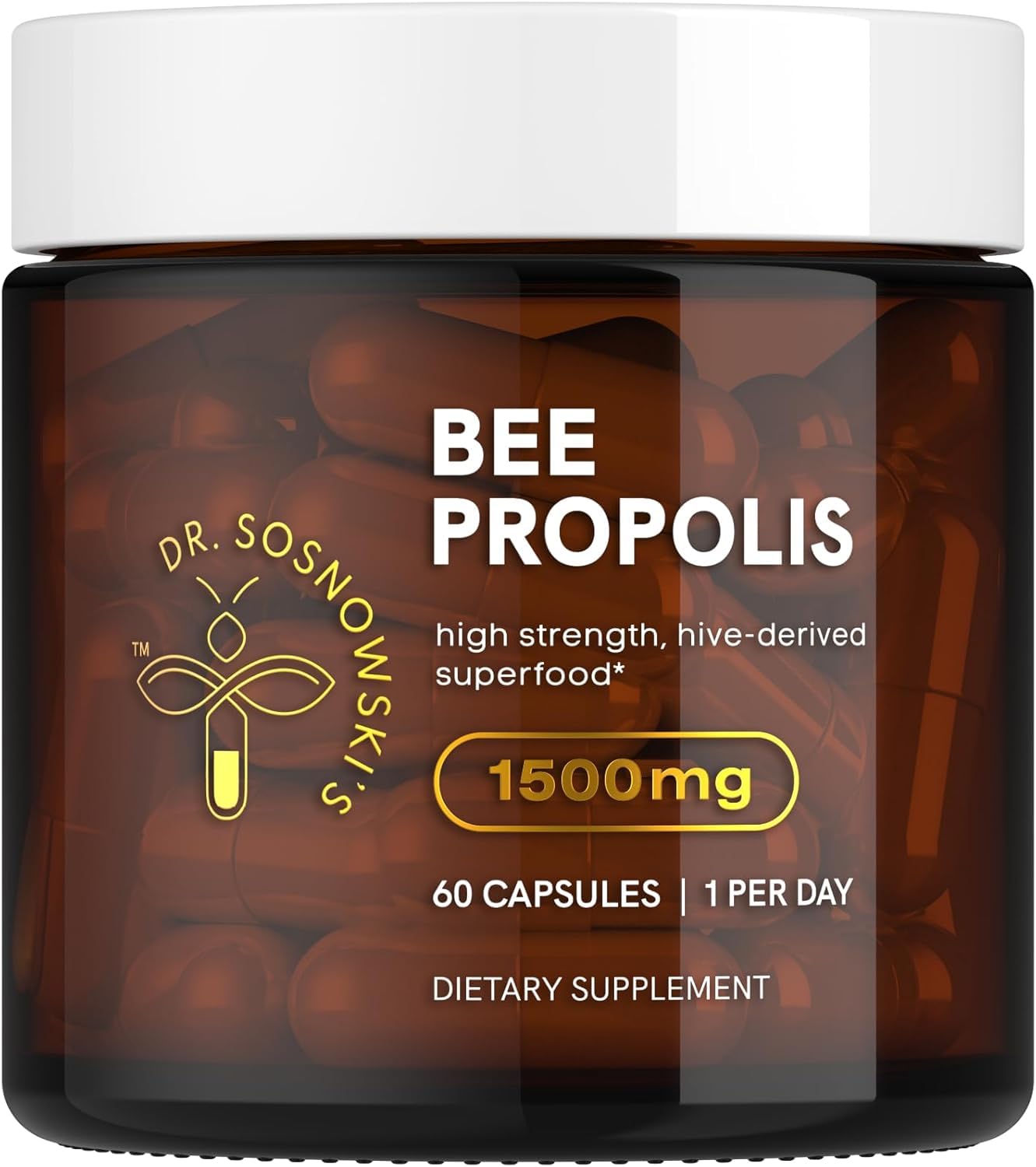 Dr Sosnowski's Propolis bouteille ouverte, prise facile pour votre routine quotidienne.