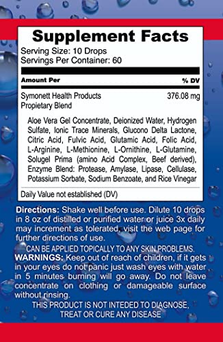 DR. SYMONETT'S OXYGEN DROPS PLUS, goutte dans verre démontrant le dosage facile