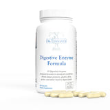 Bouteille Dr. Tennant's enzymes digestives avec capsules pour digestion quotidienne après repas copieux.