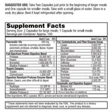 Étiquette claire Dr. Tennant's enzymes digestives montrant la composition et les bénéfices potentiels.
