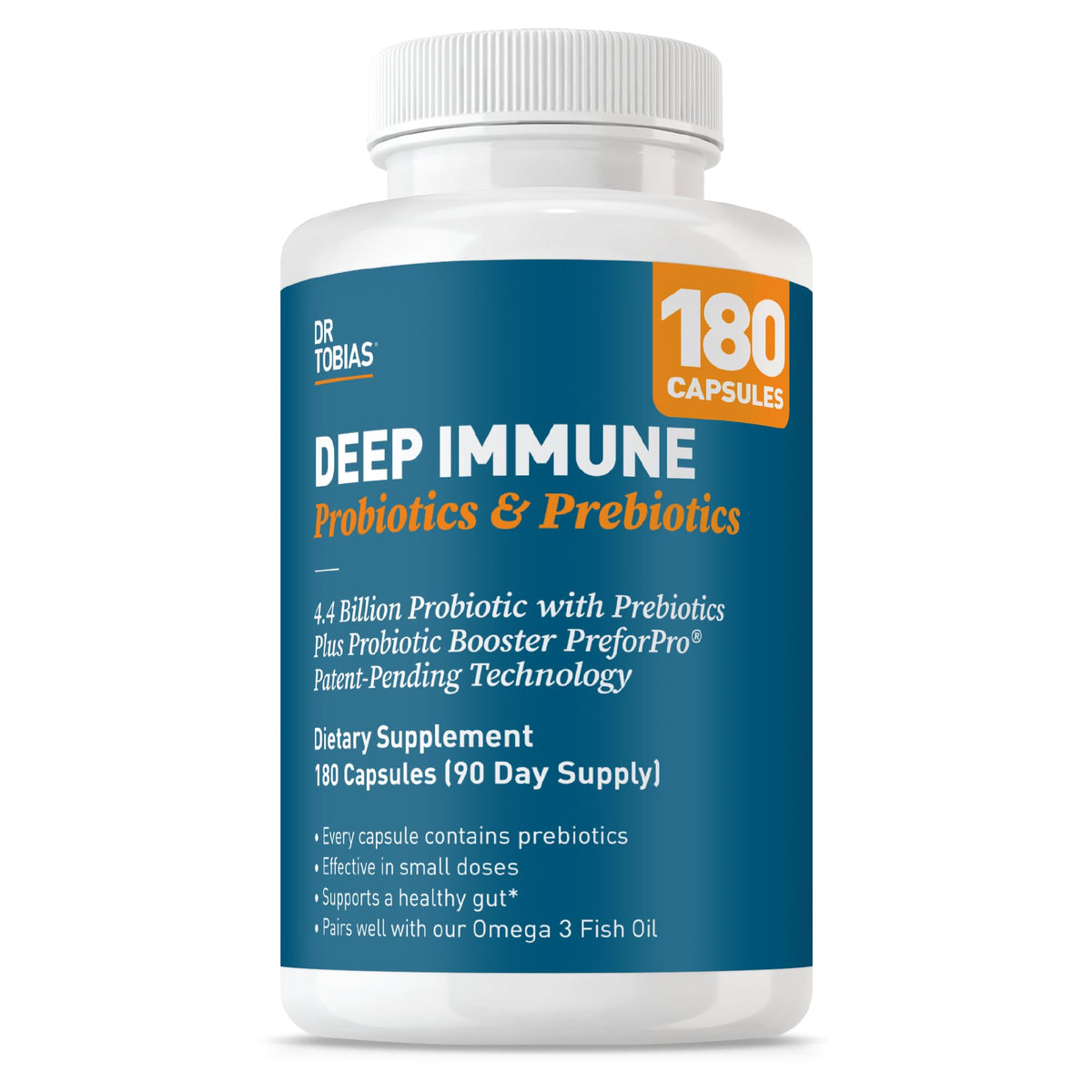Dr. Tobias Deep Immune: bouteille de capsules pour une digestion équilibrée.