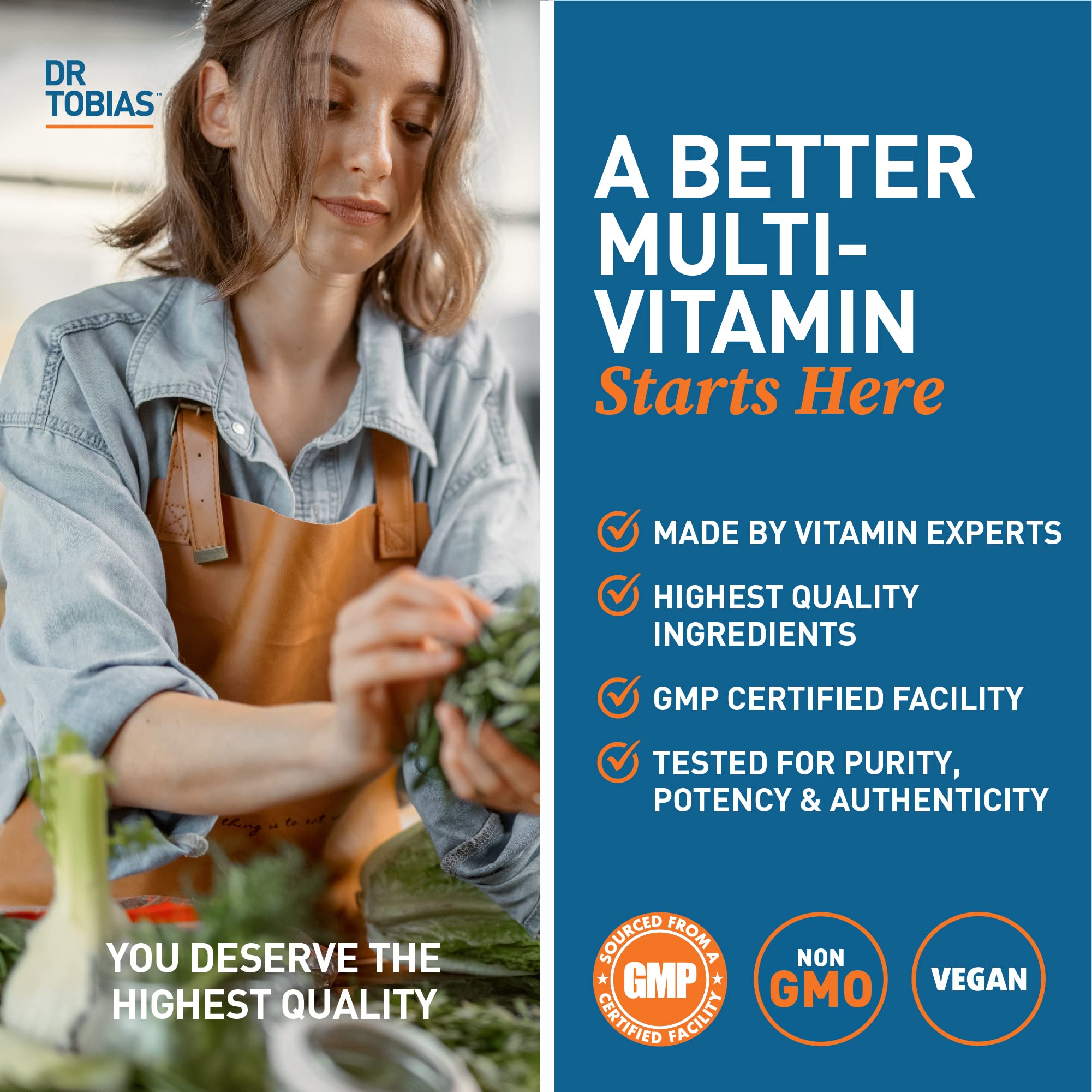 Dr. Tobias Multivitamines, enzymes incluses facilitant l'absorption des micronutriments.