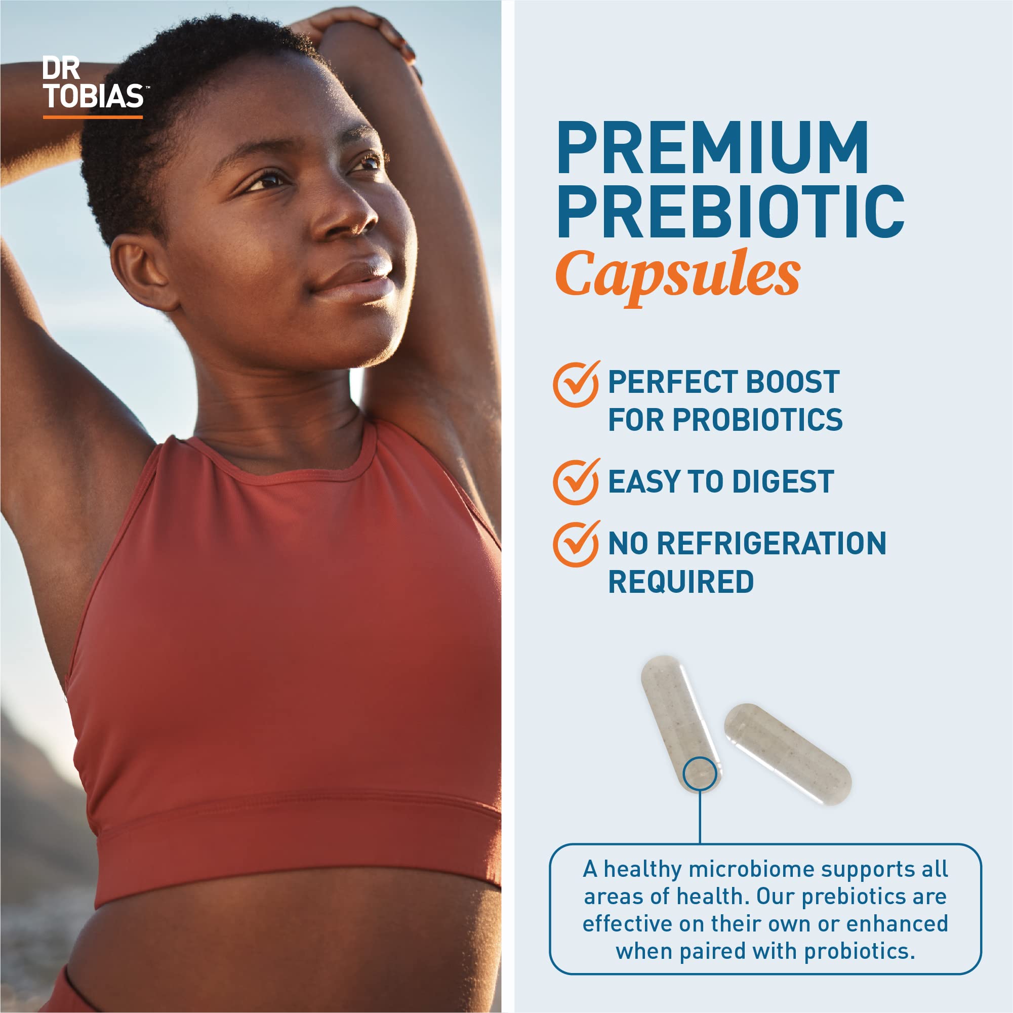 Dr. Tobias Prébiotics, sante intestinale; usage quotidien pour un microbiome équilibré.