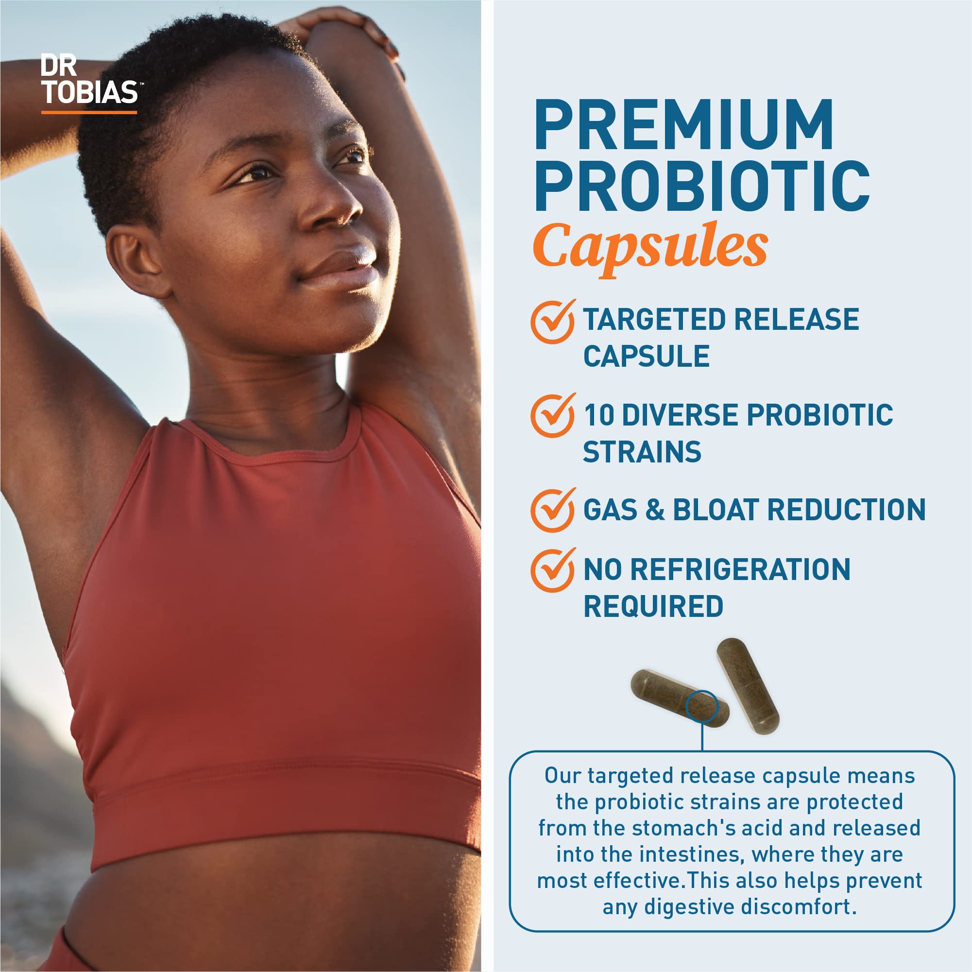 Dr. Tobias Probiotiques Libération ciblée – intestin pour meilleure absorption.