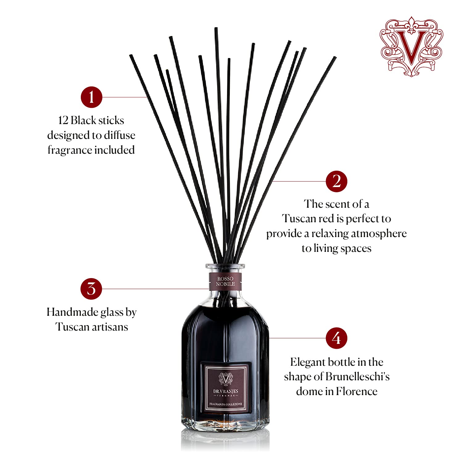 Dr. Vranjes Rosso Nobile reeds bambou, diffusion calme et durable.