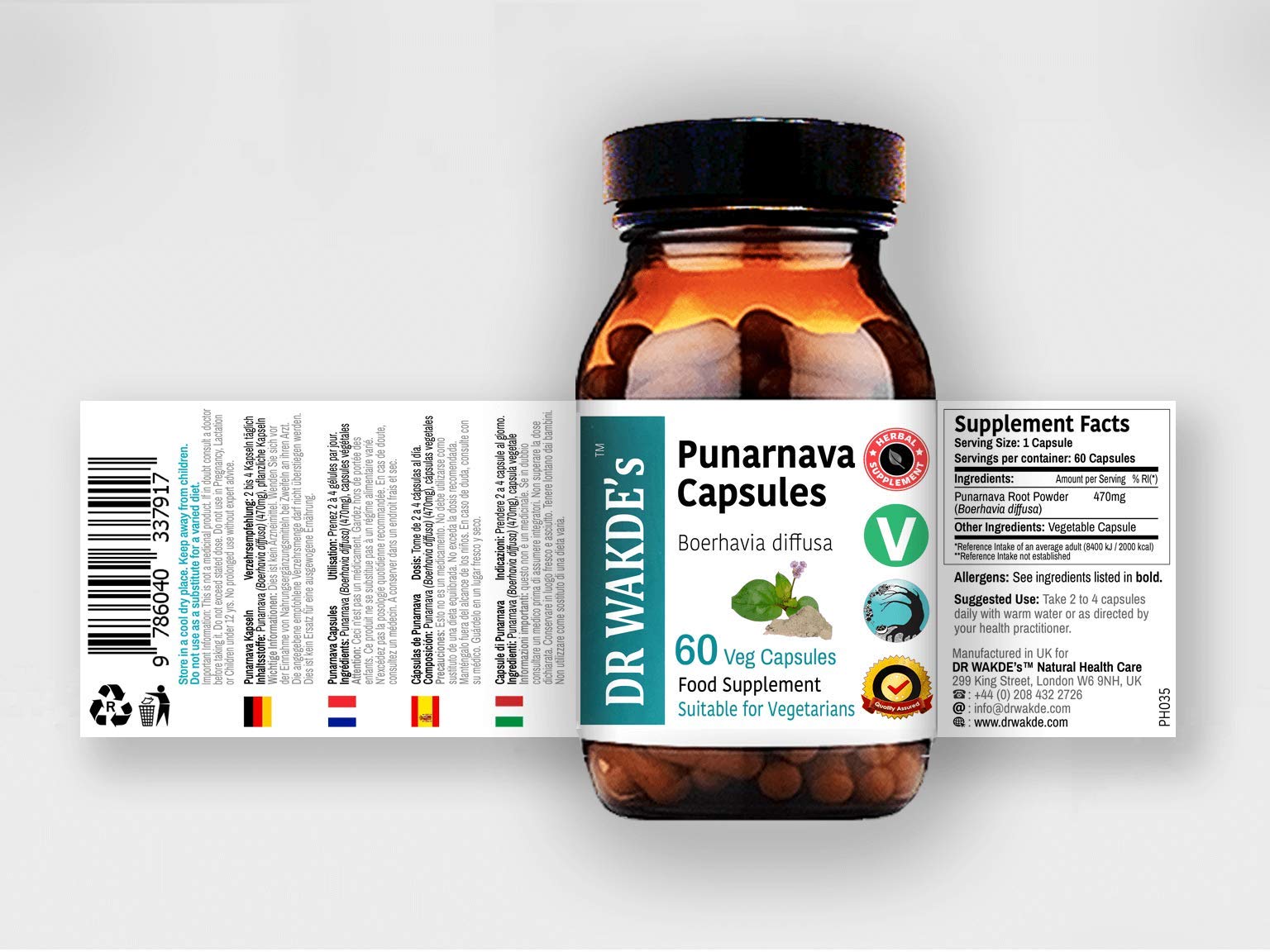 DR WAKDE'S Punarnava racine 500mg, dosage naturel pour le quotidien