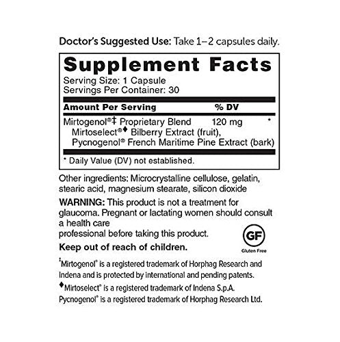 DR.WHITAKER ingrédients pycnogenol et mirtoselect présents pour soutenir la santé rétinienne.