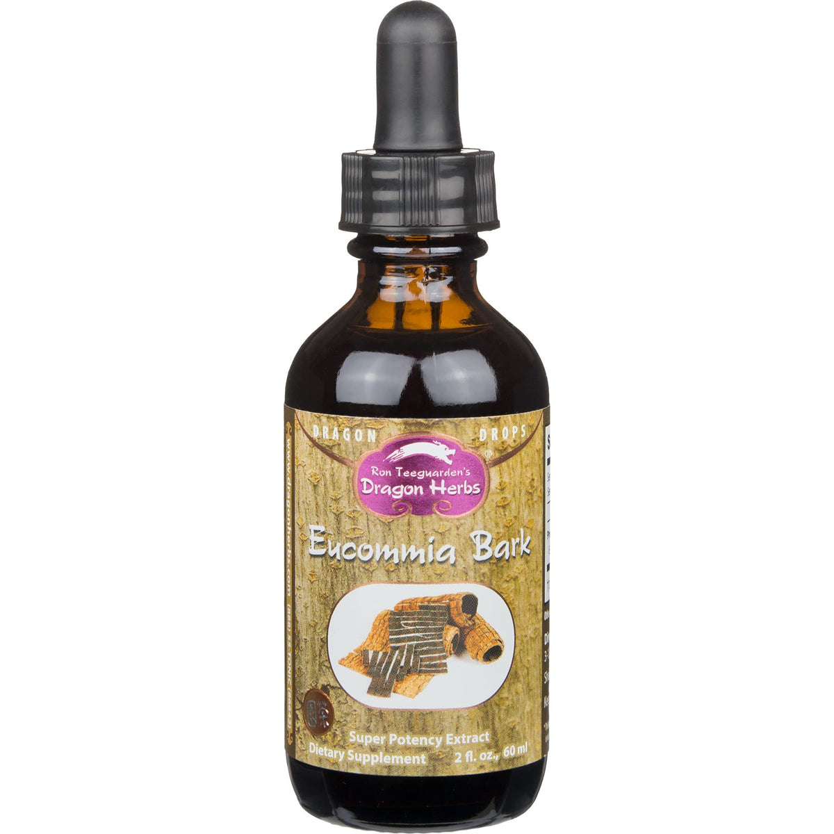 Gouttes d'ecorce Eucommia Dragon Herbs dans une bouteille, soutien potentiel des articulations.