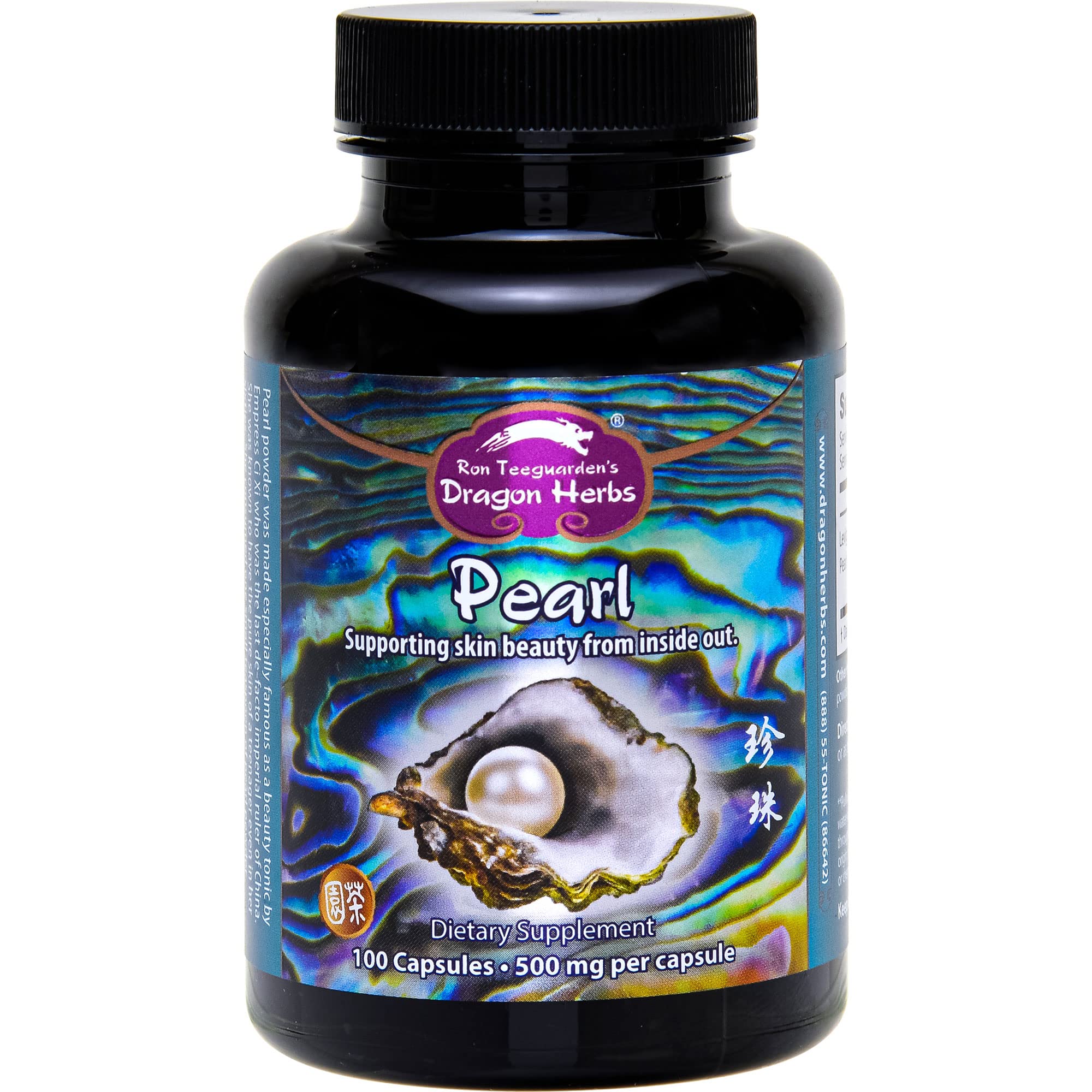 Dragon Herbs Poudre de Perle en capsules 500 mg pour la peau et les ongles.