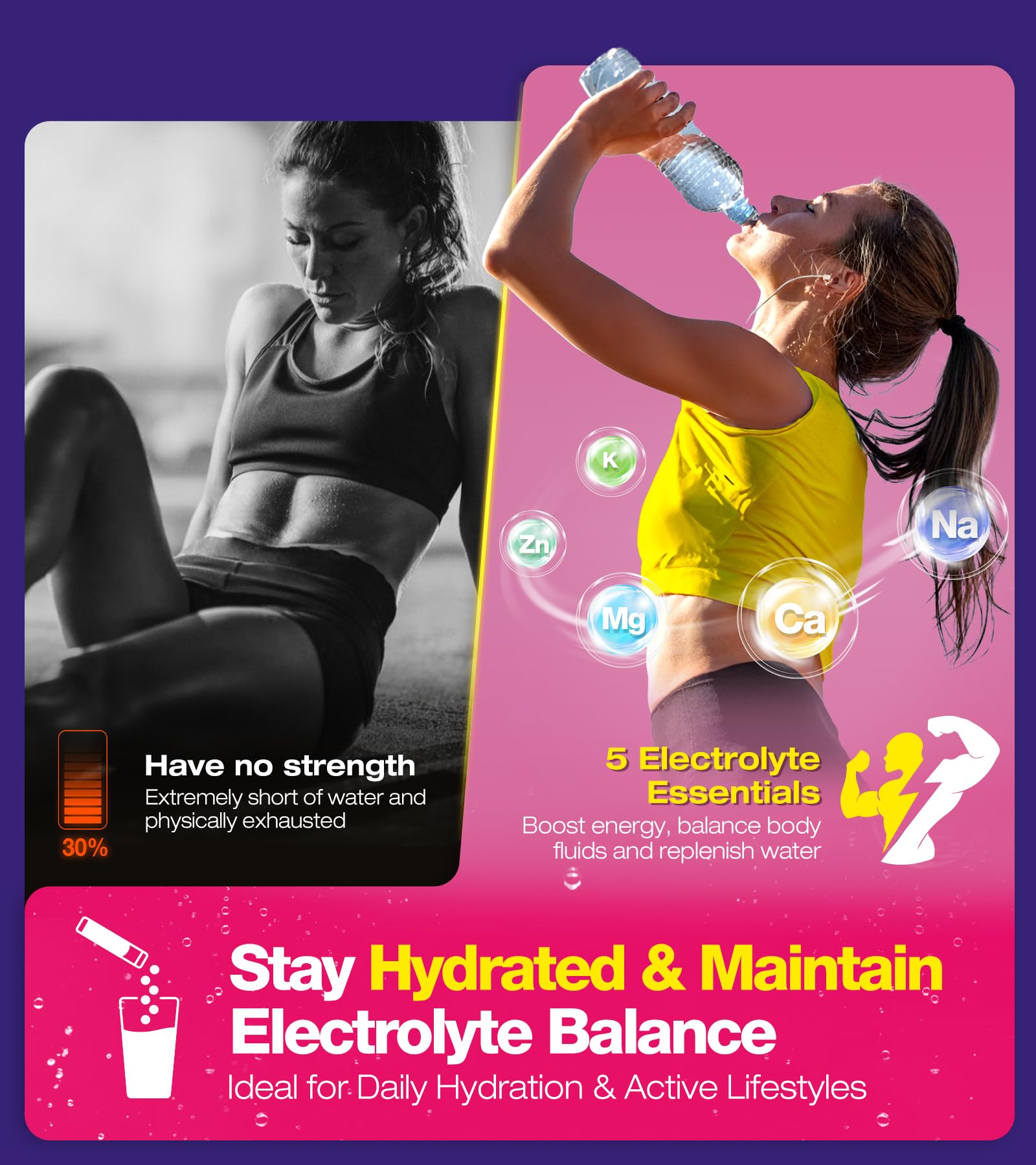 Technologie ReCharge+ favorisant l’absorption des électrolytes pour une récupération potentielle.