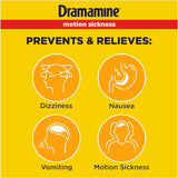 Dramamine 50 mg, dimenhydrinate, soulagement rapide du mal des transports pour adultes et enfants.