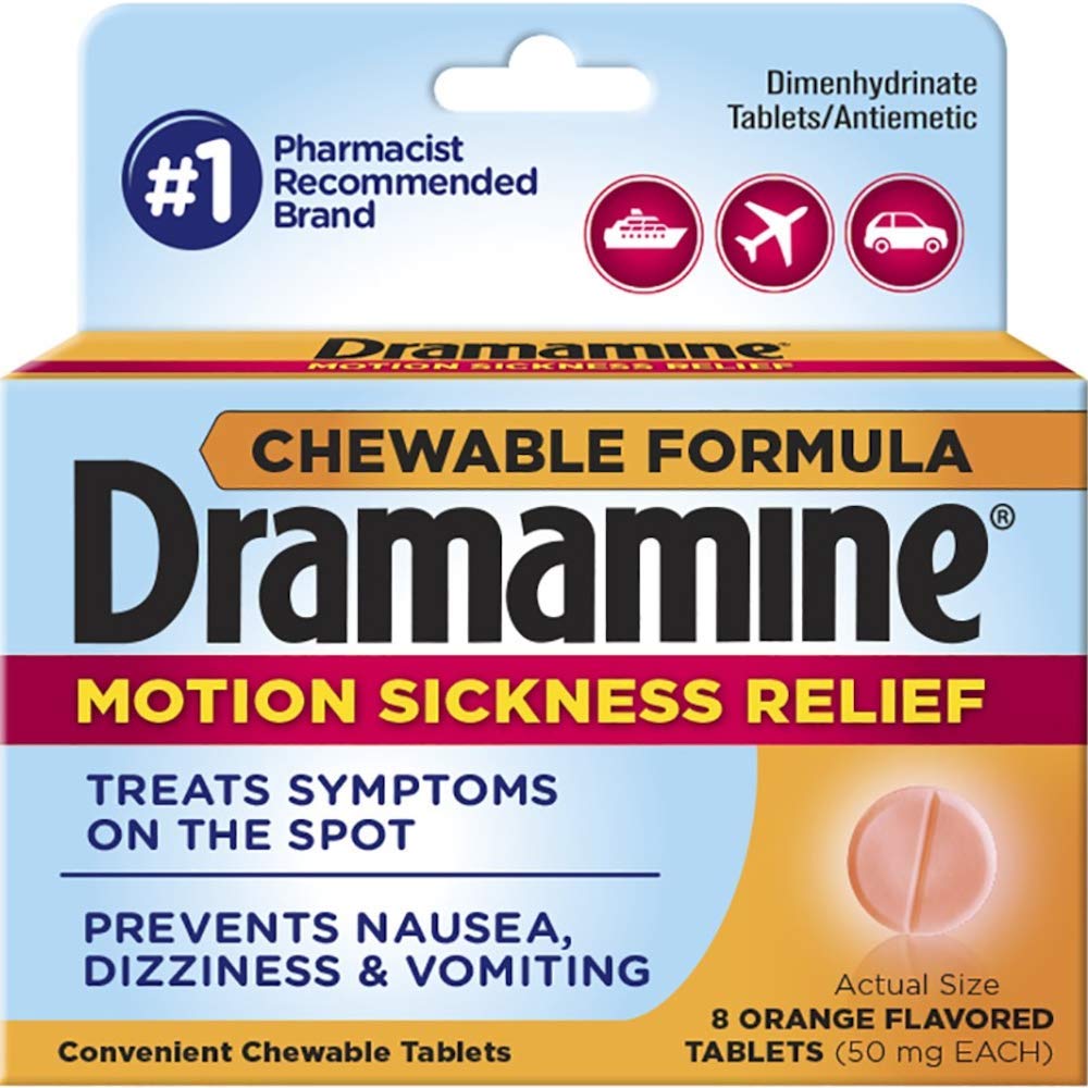 Dramamine comprimés à mâcher pour prévenir les nausées de mouvement lors des voyages.