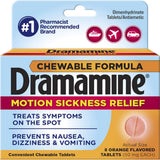 Dramamine comprimés à mâcher pour prévenir les nausées de mouvement lors des voyages.