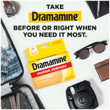 Dramamine emballage voyage compact, idéal dans la trousse médicale.