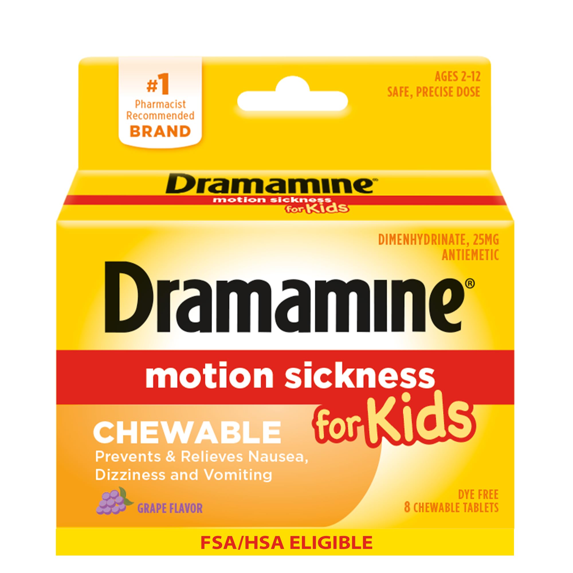 Dramamine Enfants comprimés à croquer goût raisin, soulagement rapide des nausées chez l'enfant