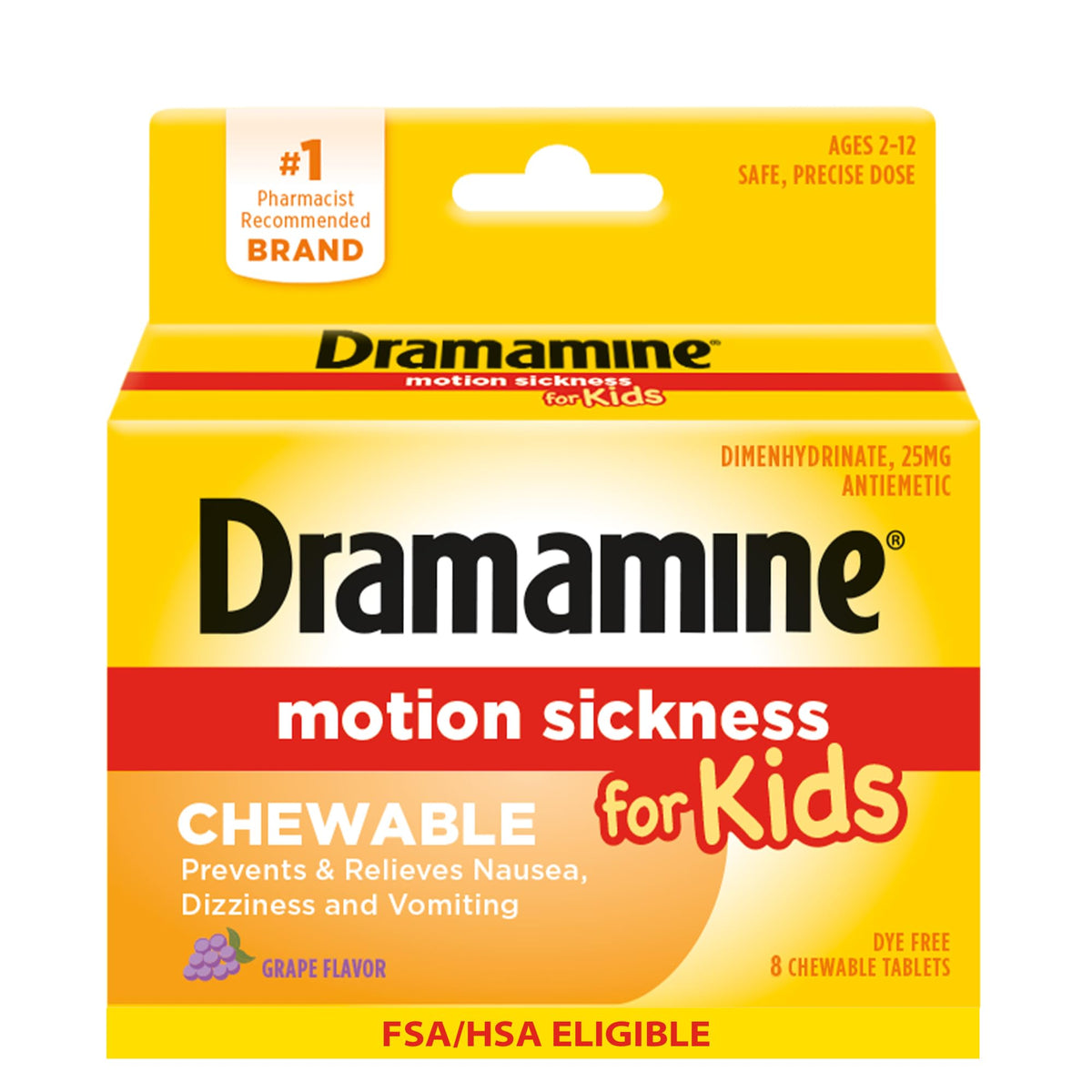 Dramamine Enfants comprimés à croquer goût raisin, soulagement rapide des nausées chez l'enfant