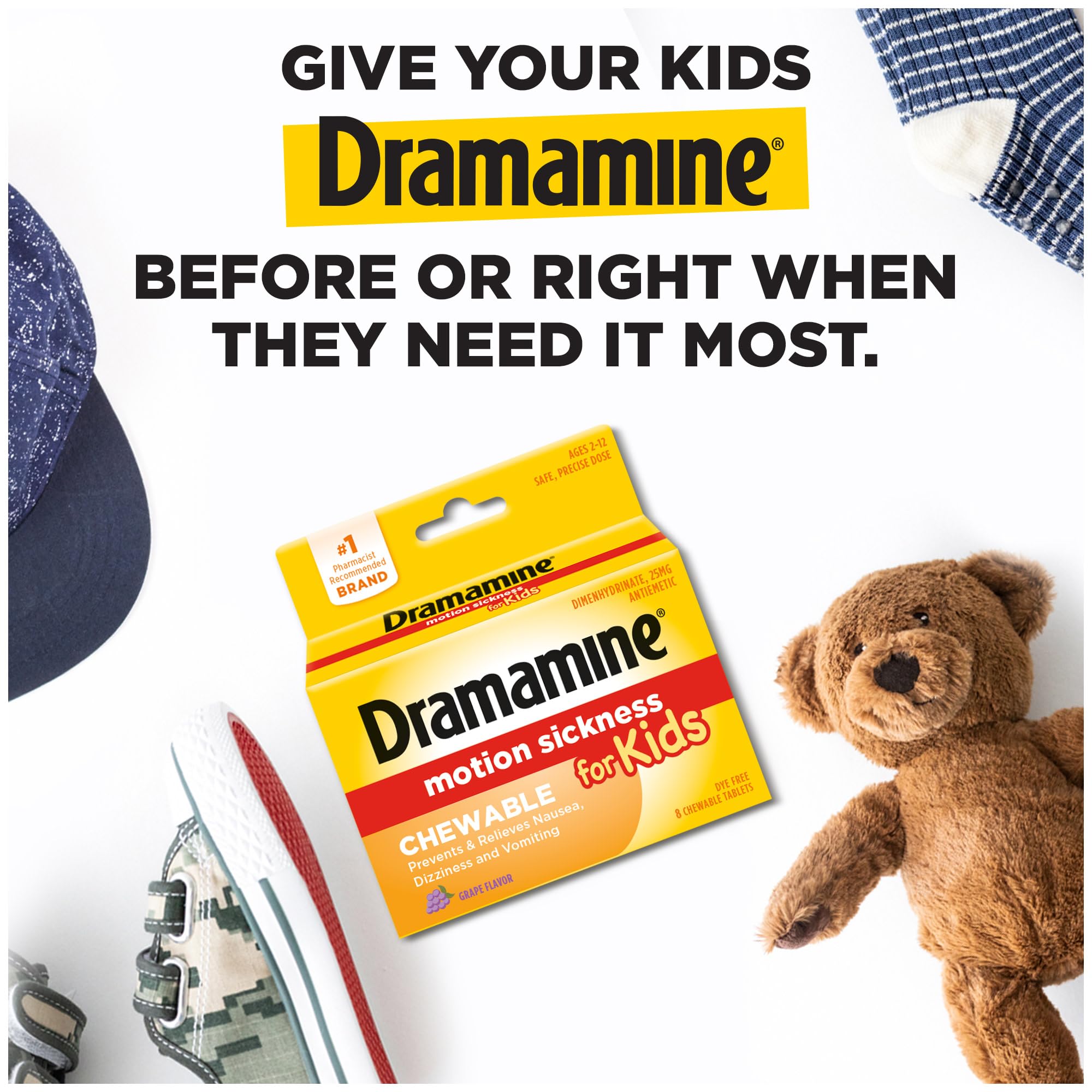 Dramamine Enfants emballage portable, facile à glisser dans le sac de voyage
