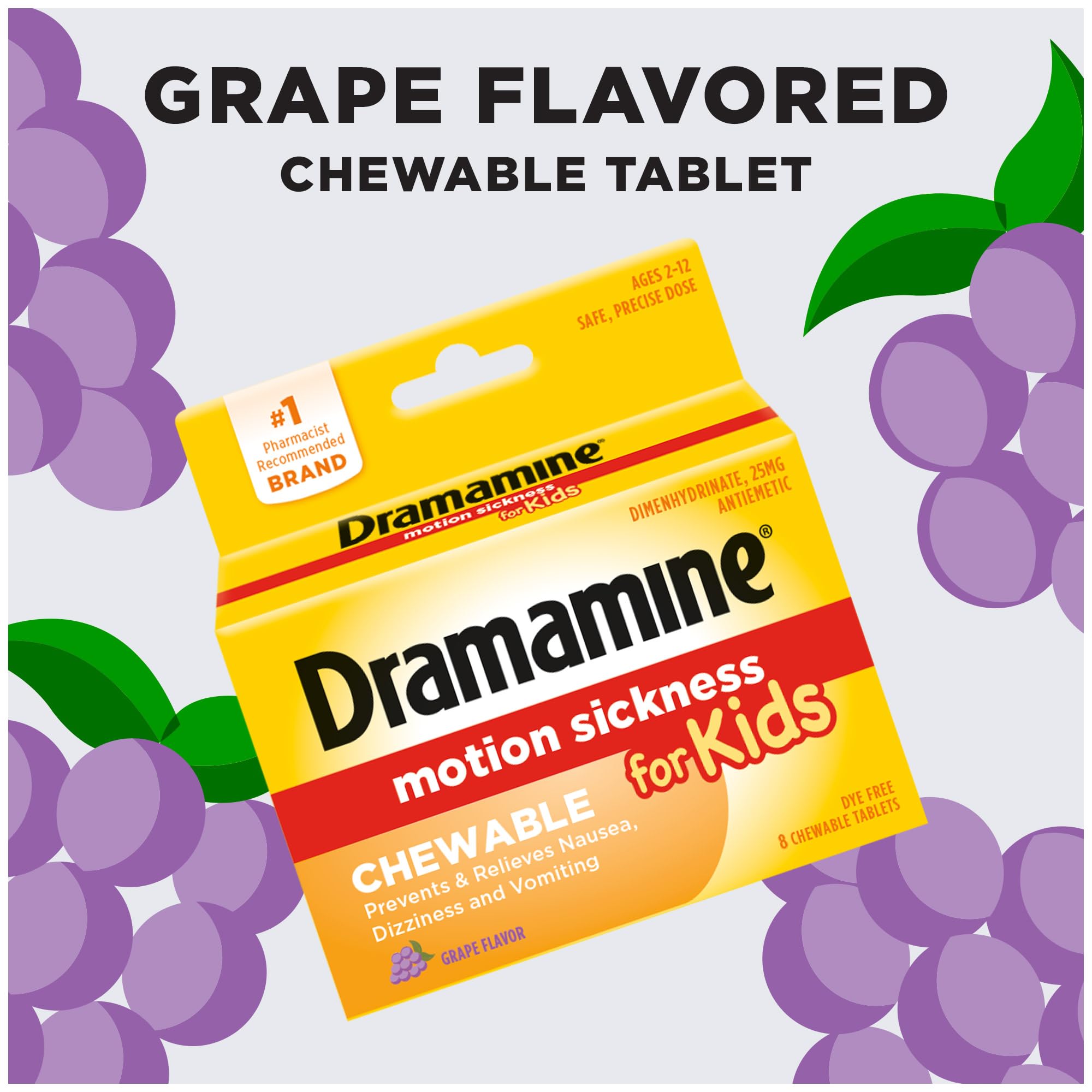 Dramamine Enfants format pratique avant le trajet, à emporter partout
