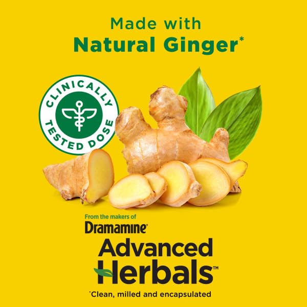 Étiquette sur les capsules Dramamine Non-Drowsy Ginger, informations claires