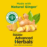 Étiquette sur les capsules Dramamine Non-Drowsy Ginger, informations claires