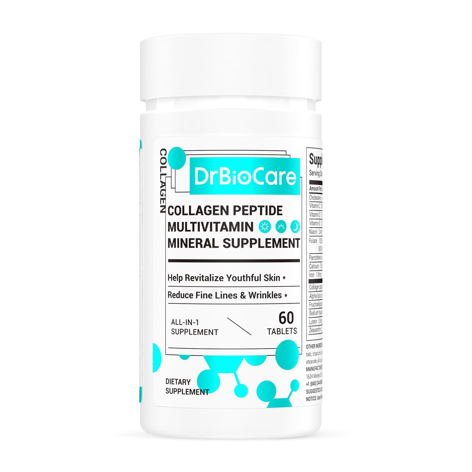 DrBioCare peptides de collagène : flacon élégant favorisant peau hydratée et éclat