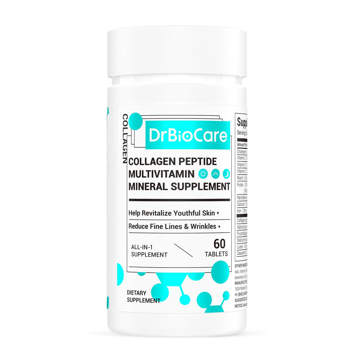 DrBioCare peptides de collagène : flacon élégant favorisant peau hydratée et éclat