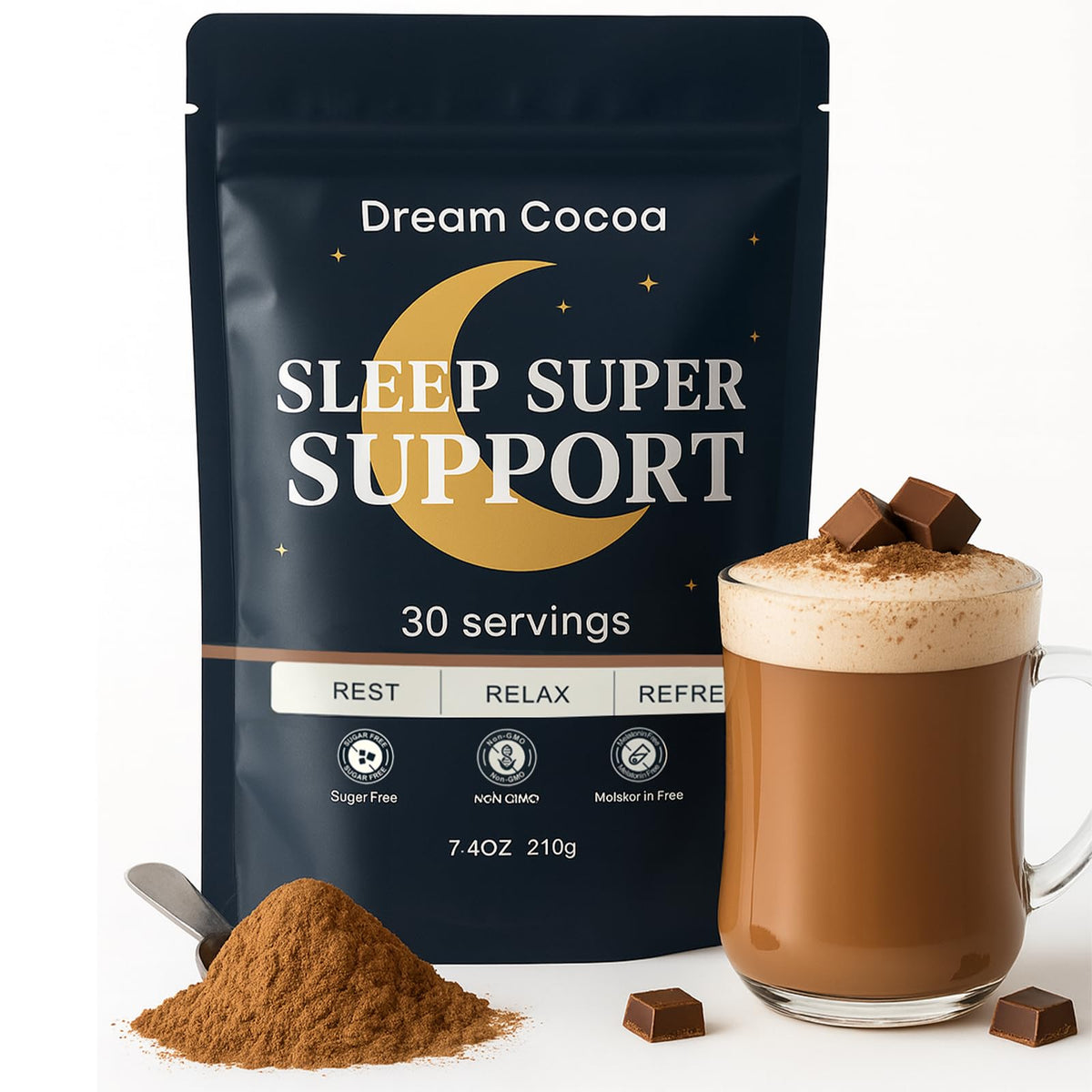 Dream Cocoa Chocolat chaud sans sucre, dégustation réconfortante en soirée.