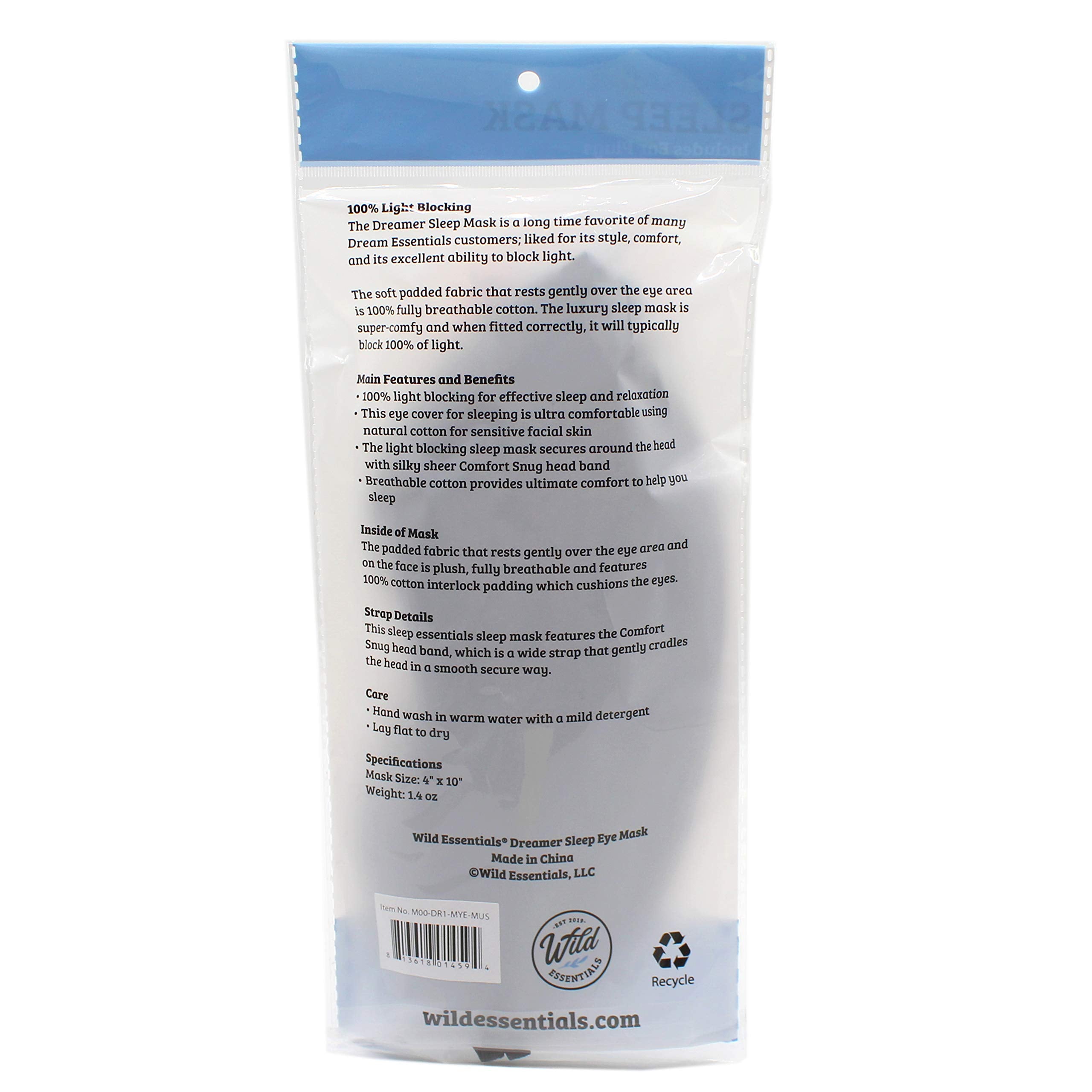 Bouchons d’oreilles inclus avec le masque Dreamer pour le confort auditif.