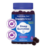 Dream Water Snoozeberry Gummies closeup: ingrédients SleepStat avec mélatonine, GABA et 5-HTP.