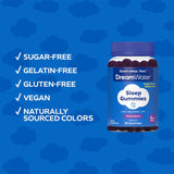 Dream Water Snoozeberry Gummies couleurs naturelles et ingrédients vegan-friendly.