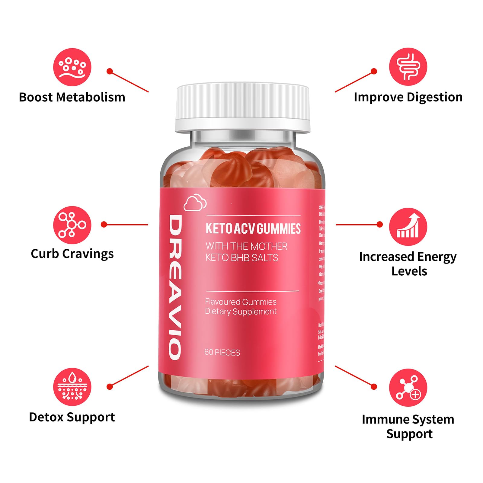 Ingrédients naturels DREAVIO ACV, végétaliens et sans sucre ajouté.