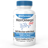 DrFormulas HairOmega: la bouteille et ses capsules soutiennent la croissance des cheveux.