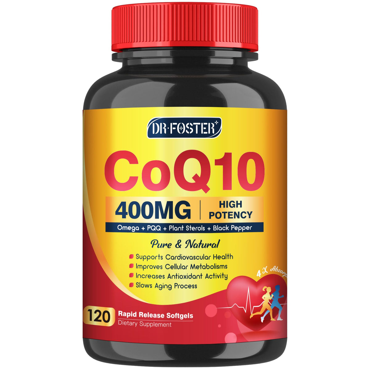 DRFOSTER CoQ10 400 mg – gélules molles en bouteille pour énergie.