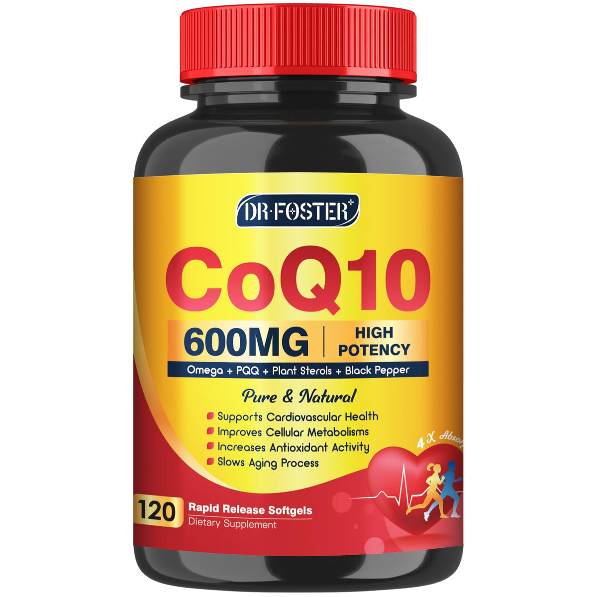DRFOSTER CoQ10 600 mg, bouteille de gélules molles, pratique à prendre.