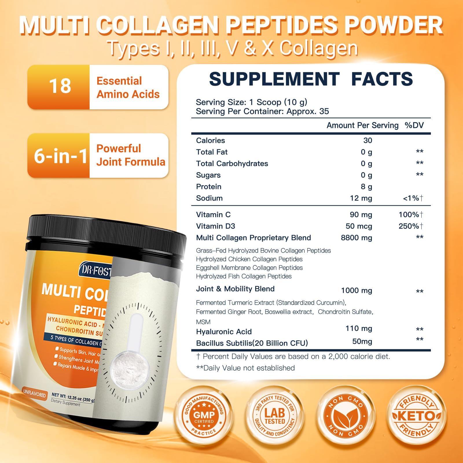 Cuillère-doseuse DRFOSTER Multi Collagen, dosage précis pour une utilisation quotidienne.