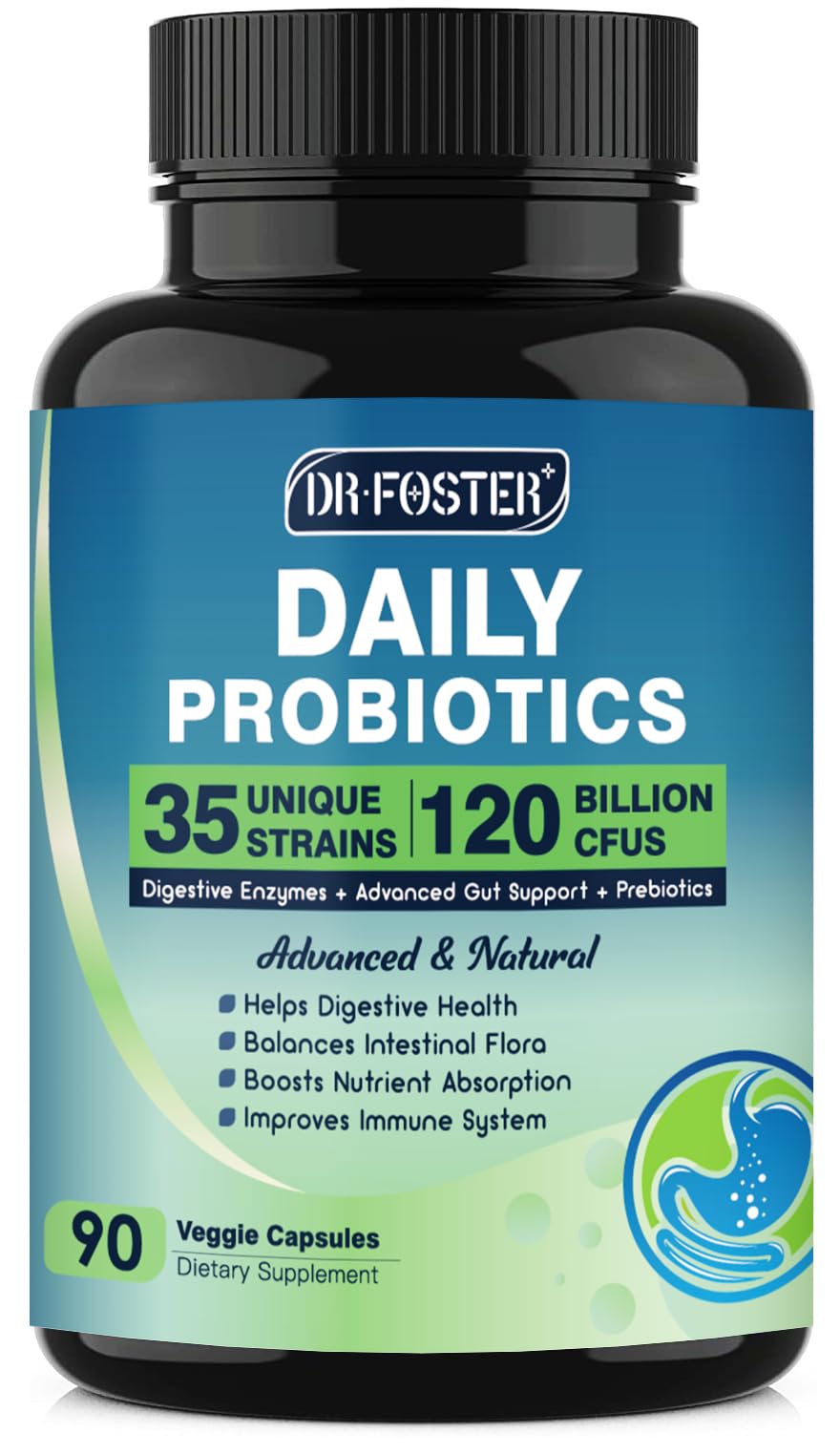 DRFOSTER Probiotiques sanglés dans une bouteille, soutien digestif quotidien pour femme et homme.