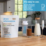 Drink Wholesome ingrédients entiers sans additifs, base naturelle pour shakes nourrissants.