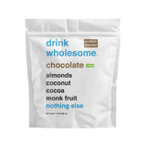 Drink Wholesome poudre protéine vegan chocolat amande en bouteille, douceur adaptée pour estomacs sensibles.
